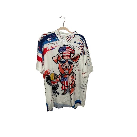 Hardaddy 2XL Short Sleeve Double Sided Print Patriotic Pig BBQ Cookout Memorial - Picture 1 of 4